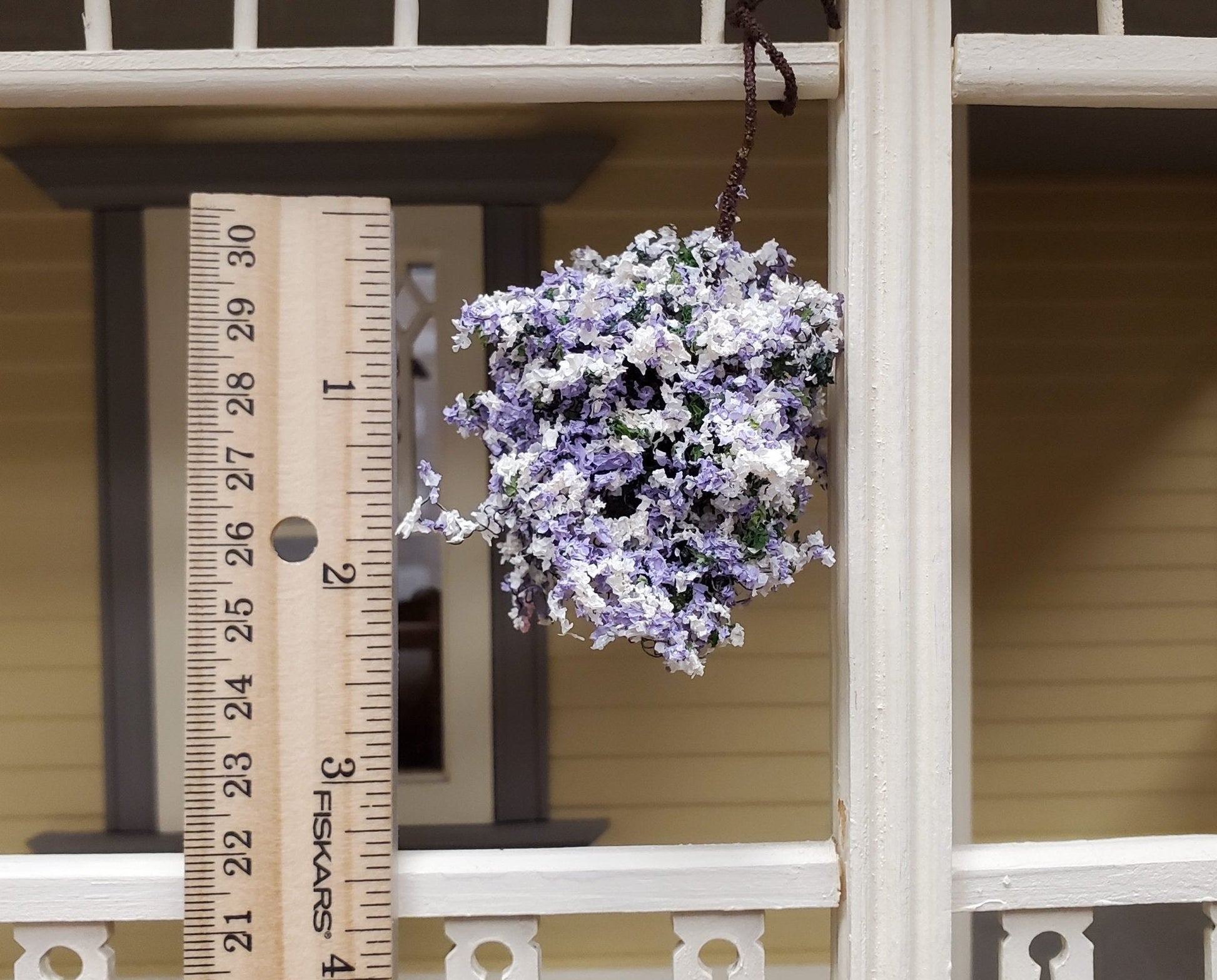 lavender hanging plant Large Miniature Hanging Plant Flowers Lavender and White Green Model Scenery