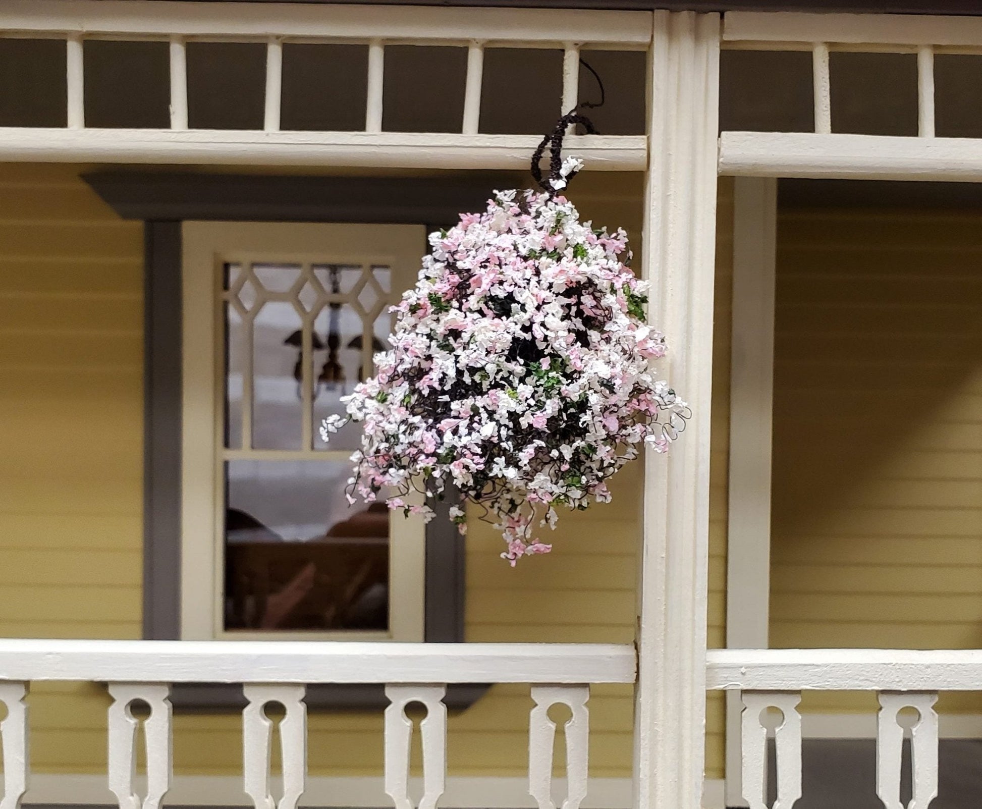 house plant with hanging pink flowers Large Miniature Hanging Plant Flowers Pink and White Green Model Scenery