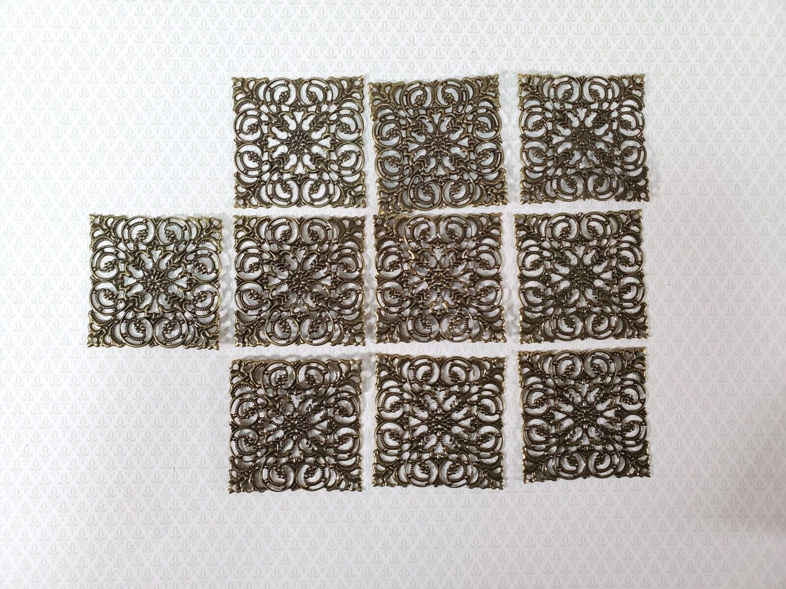 Metal Filigree Square Embellishment Large 10 Pieces 2