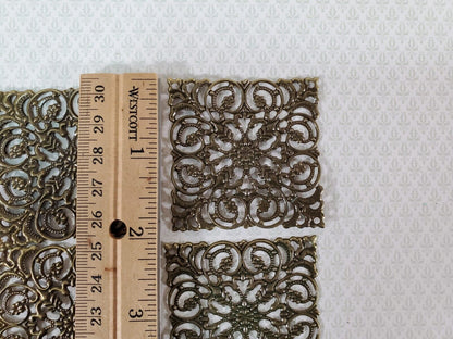 Metal Filigree Square Embellishment Large 10 Pieces 2" x 2" Crafting Mixed Media - Miniature Crush