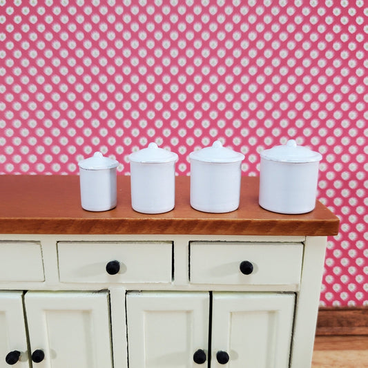 Miniature Cannisters Set of 4 White Metal 1:12 Scale Dollhouse Kitchen Accessory - Miniature Crush