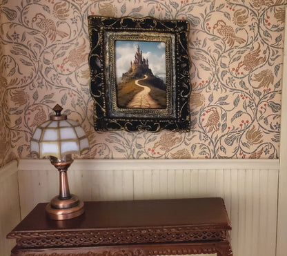 Miniature Castle on a Hill Art Print Framed 1:12 Scale Dollhouse Decor - Miniature Crush