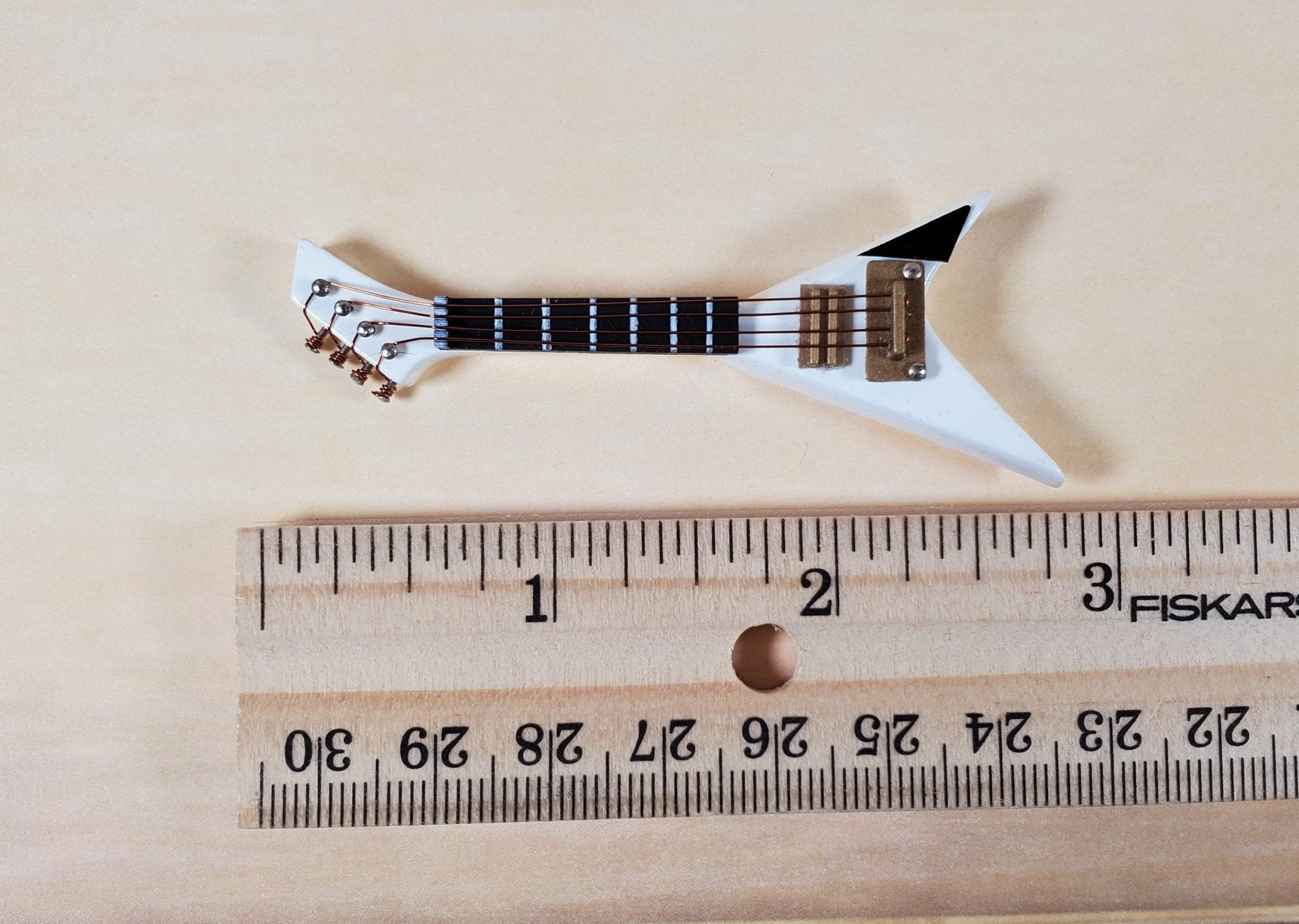 Miniature Electric Guitar V Shaped Prop Model White and Black w/Case 2 7/8" Long - Miniature Crush