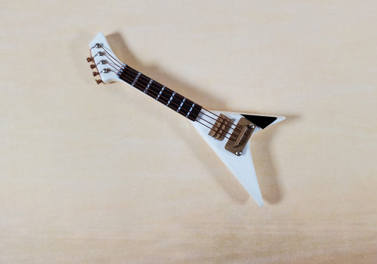 Miniature Electric Guitar V Shaped Prop Model White and Black w/Case 2 7/8" Long - Miniature Crush