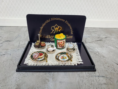 Miniature English Tea Time Set Reutter Porcelain Teacups Biscuits 1:12 Scale Dollhouse - Miniature Crush