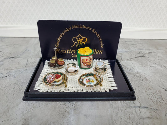 Miniature English Tea Time Set Reutter Porcelain Teacups Biscuits 1:12 Scale Dollhouse - Miniature Crush