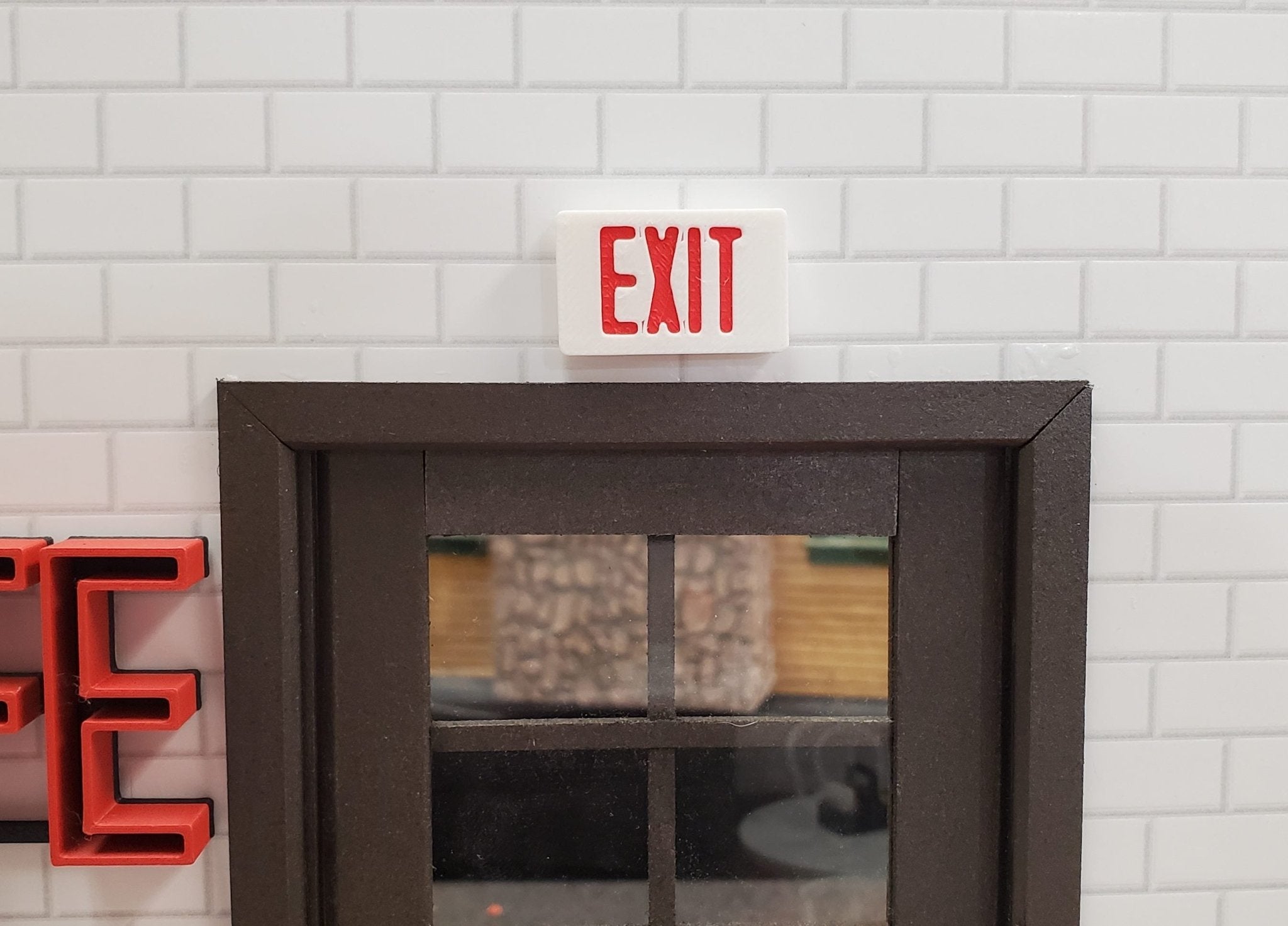 Miniature EXIT Sign White with Red 1:12 Scale Dioramas Action Figures ...