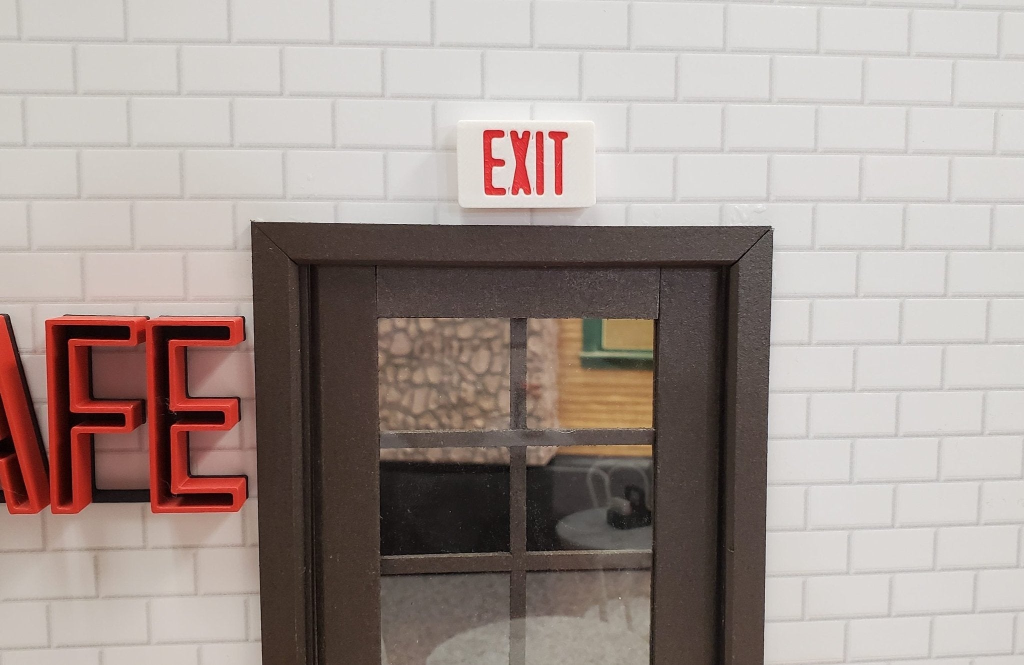 Miniature EXIT Sign White with Red 1:12 Scale Dioramas Action Figures ...