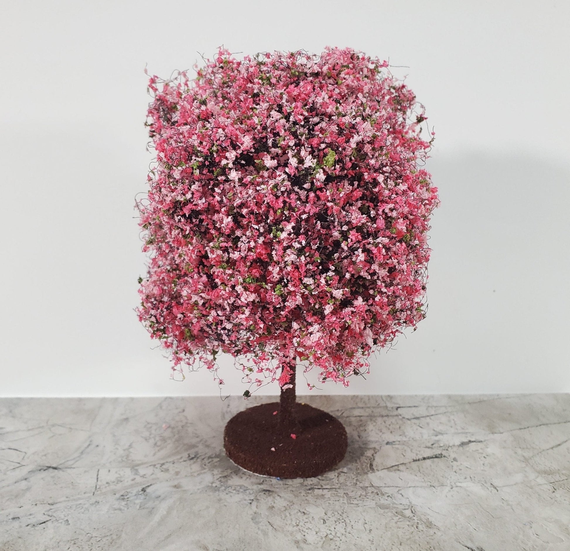 Miniature Flowering Tree or Bush Large Pink 6" Tall on Free Standing Base - Miniature Crush