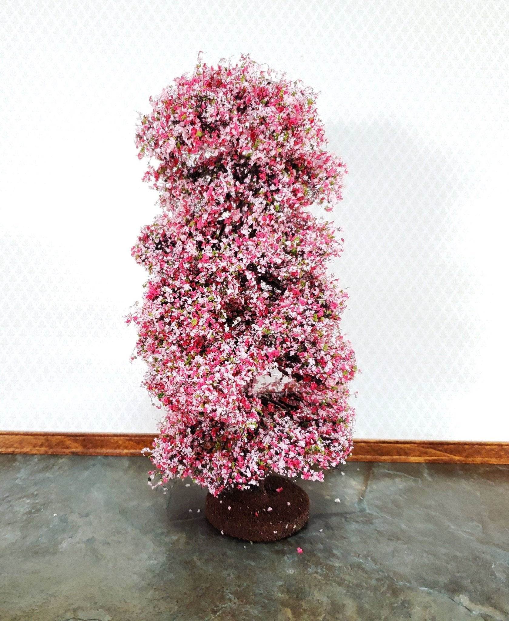 Miniature Flowering Tree or Shrub Large Pink & White on Base Scenery 8" Tall - Miniature Crush