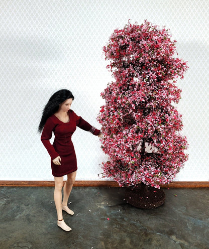 Miniature Flowering Tree or Shrub Large Pink & White on Base Scenery 8" Tall - Miniature Crush