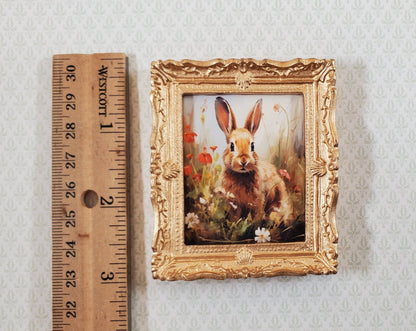 Miniature Framed Art Print Bunny Rabbit with Poppies 1:12 Scale Dollhouse - Miniature Crush