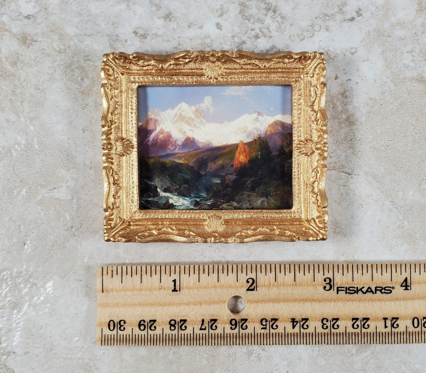 Miniature Framed Art Print Grand Tetons Thomas Moran 1897 1:12 Scale Dollhouse - Miniature Crush