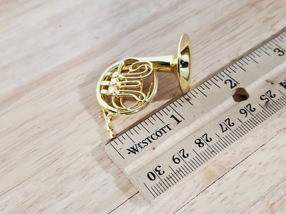Mini Brass Instrument Miniature French Horn Gold Brass Metal Instrument with Case 1:12 Scale ...