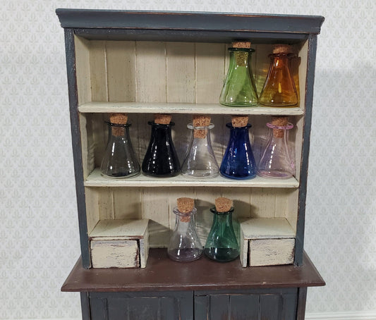 Miniature Glass Jars Bottles Cork Stoppers x9 Apothecary Potions 1" Multiple Colors - Miniature Crush