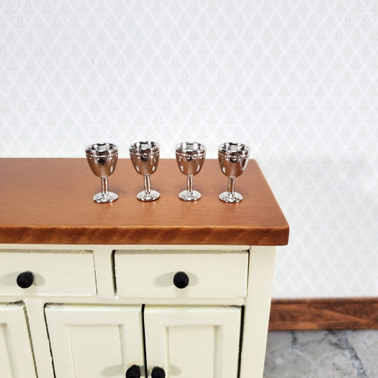 Miniature Goblets Silver Metal Set of 4 1:12 Scale Dollhouse Kitchenware Glasses - Miniature Crush