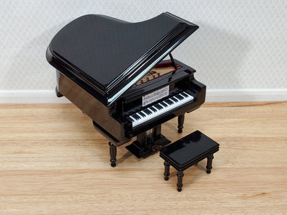 Miniature Grand Piano with Bench Seat Instrument 1:12 Scale Dollhouse Black Finish - Miniature Crush
