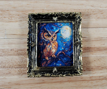 Miniature Great Horned Owl Framed Print 1:12 Scale Dollhouse Decor Bird Moon - Miniature Crush