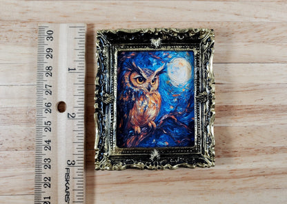 Miniature Great Horned Owl Framed Print 1:12 Scale Dollhouse Decor Bird Moon - Miniature Crush