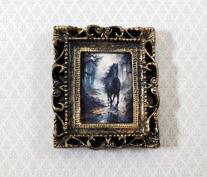 Miniature Horse Framed Print Black Stallion 1:12 Scale Halloween Haunted House - Miniature Crush