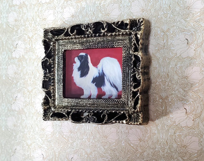 Miniature Japanese Chin Framed Dog Print 1:12 Scale Dollhouse Original Artwork - Miniature Crush