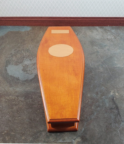 Miniature Lined Coffin Opens Wood Walnut Finish 1:12 Scale 6 3/4" Long - Miniature Crush