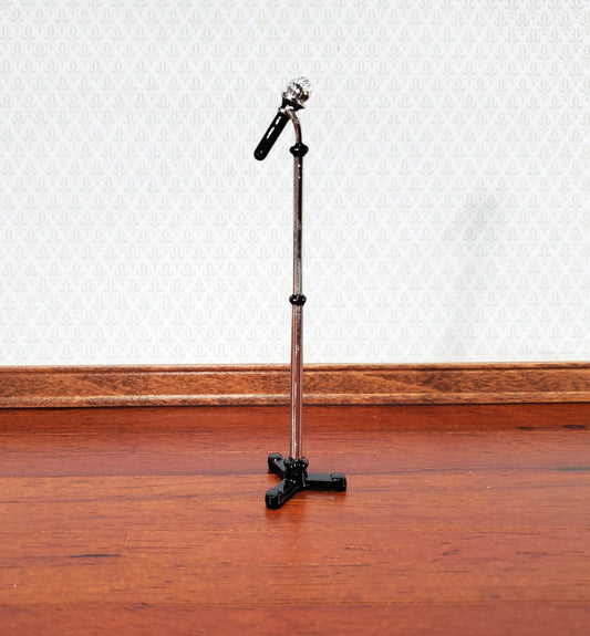 Miniature Modern Microphone on Stand Metal 1:12 Scale 3 5/8" tall - Miniature Crush