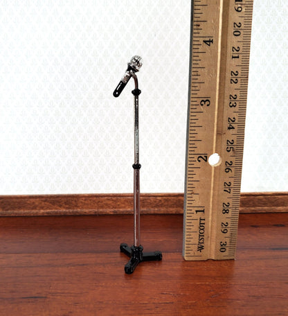 Miniature Modern Microphone on Stand Metal 1:12 Scale 3 5/8" tall - Miniature Crush
