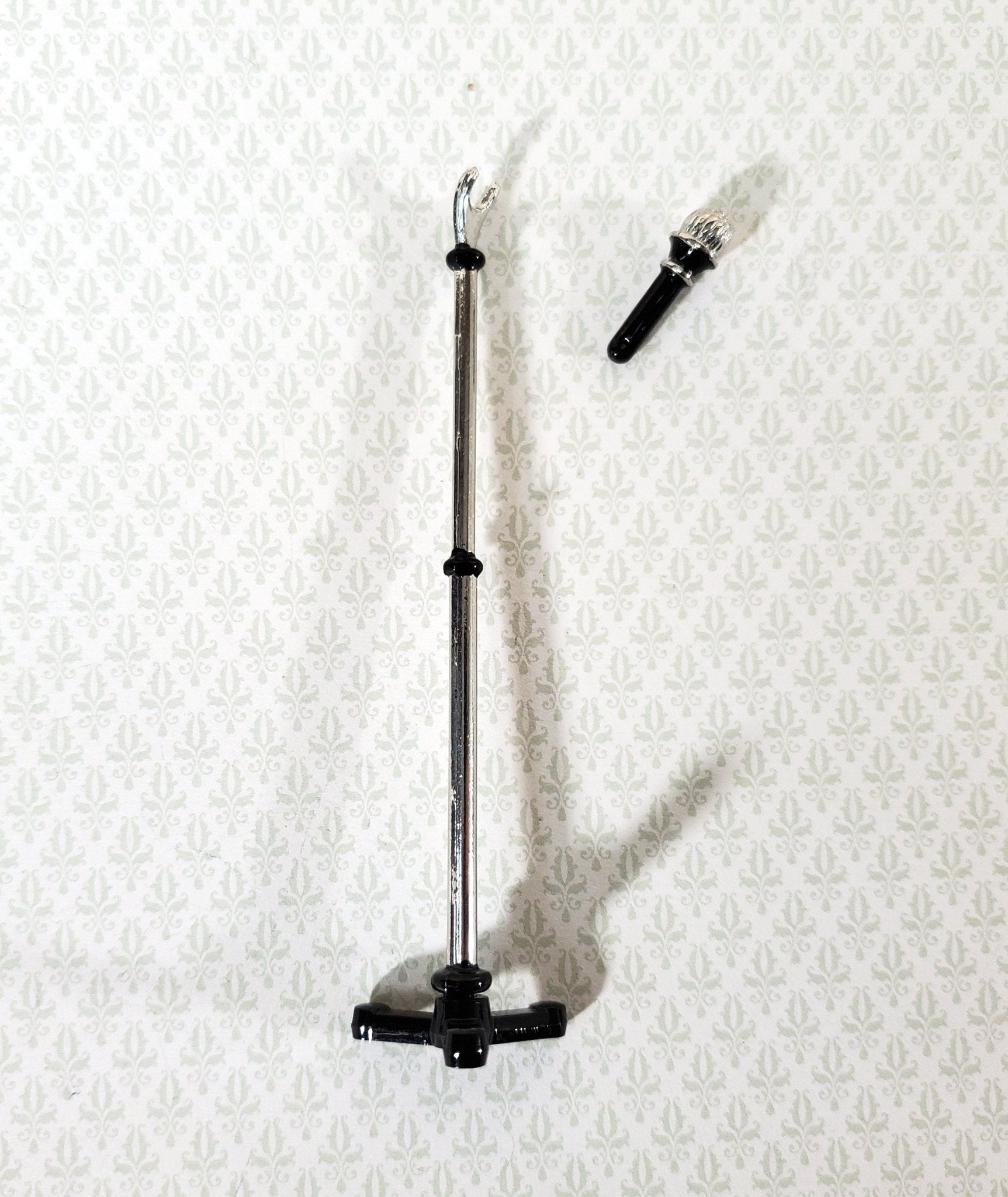 Miniature Modern Microphone on Stand Metal 1:12 Scale 3 5/8" tall - Miniature Crush