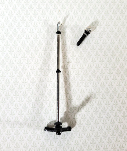 Miniature Modern Microphone on Stand Metal 1:12 Scale 3 5/8" tall - Miniature Crush