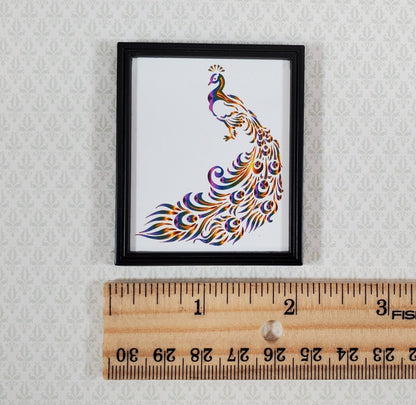 Miniature Peacock Framed Print 1:12 Scale Modern Dollhouse Decor Metal Frame - Miniature Crush