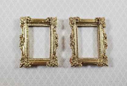 Miniature Picture Frames x2 Gold for Paintings Detailed Plastic 1:12 Scale - Miniature Crush