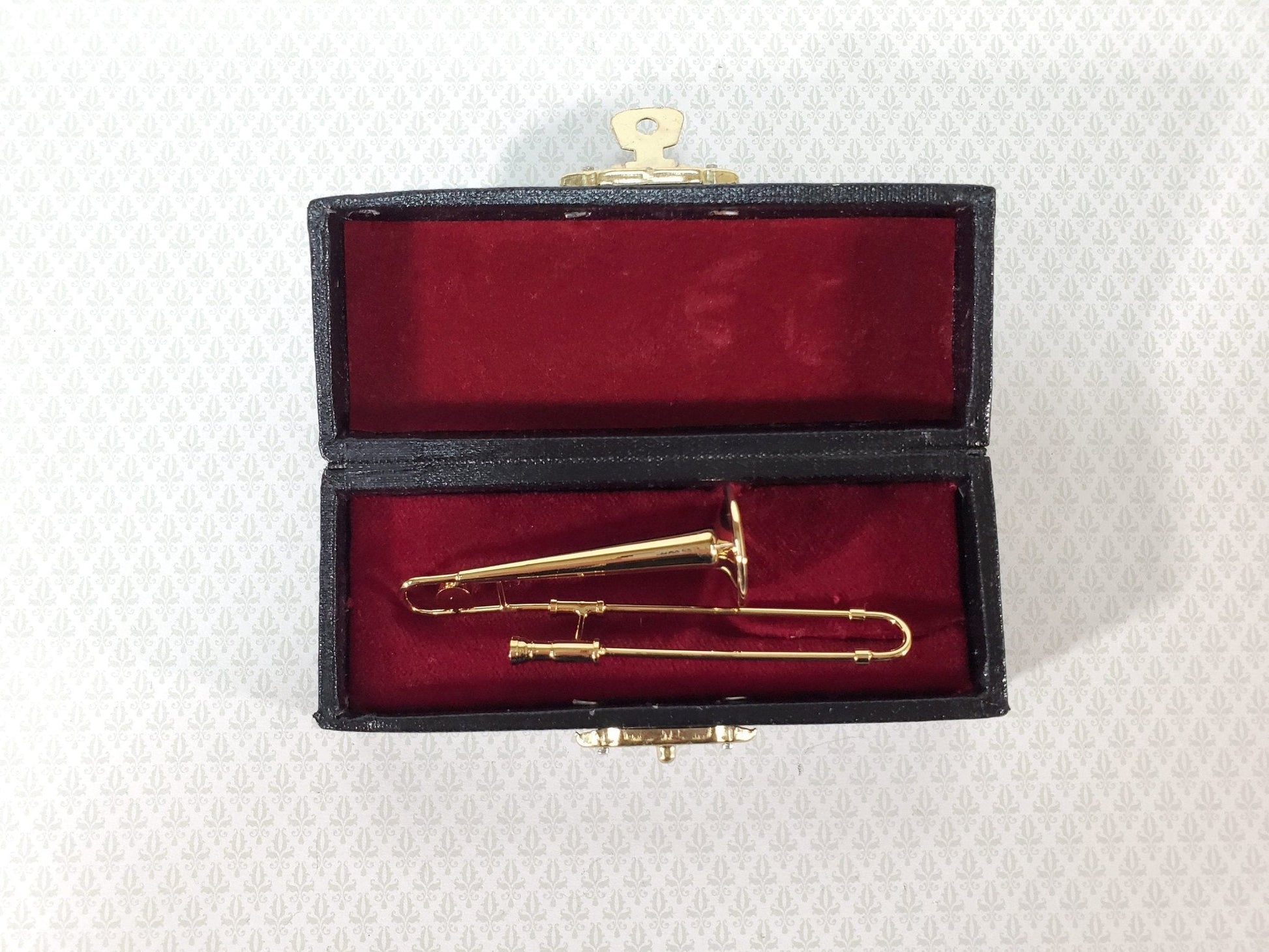 Miniature Trombone 3 1/4" Instrument Prop Model 1:12 Scale Metal with Case - Miniature Crush