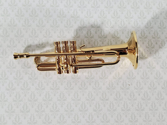 Miniature Trumpet Gold Brass Metal 2 1/4" long Instrument with Case - Miniature Crush