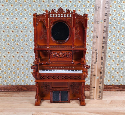 Miniature Upright Pump Organ Piano Walnut Finish 1:12 Scale Dollhouse Furniture - Miniature Crush