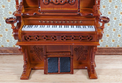 Miniature Upright Pump Organ Piano Walnut Finish 1:12 Scale Dollhouse Furniture - Miniature Crush