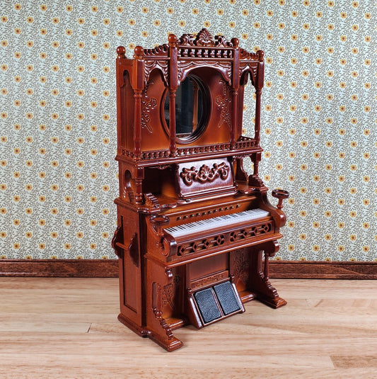 Miniature Upright Pump Organ Piano Walnut Finish 1:12 Scale Dollhouse Furniture - Miniature Crush