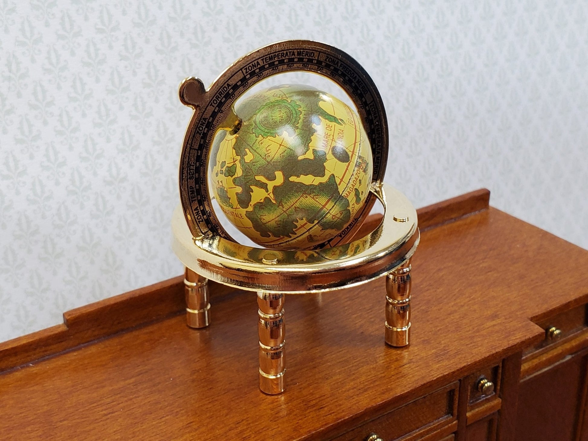 Miniature World Globe Gold Metal Decorative Accessory Metal Tiny Dollhouse Size - Miniature Crush