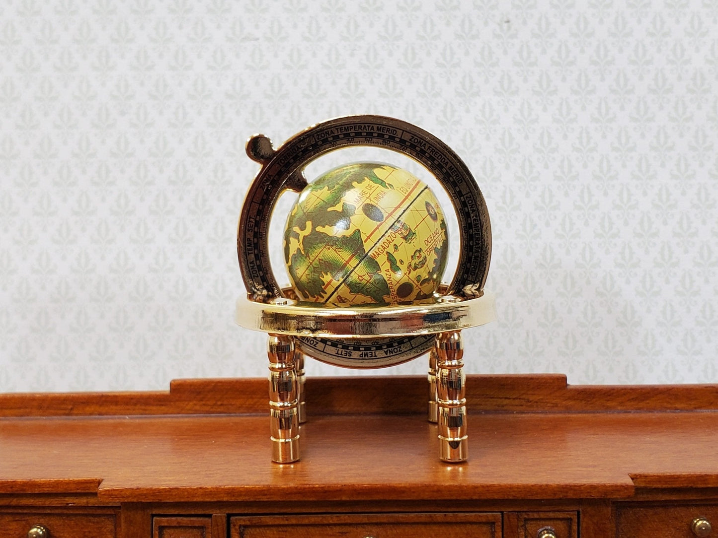 Miniature World Globe Gold Metal Decorative Accessory Metal Tiny Dollhouse Size - Miniature Crush