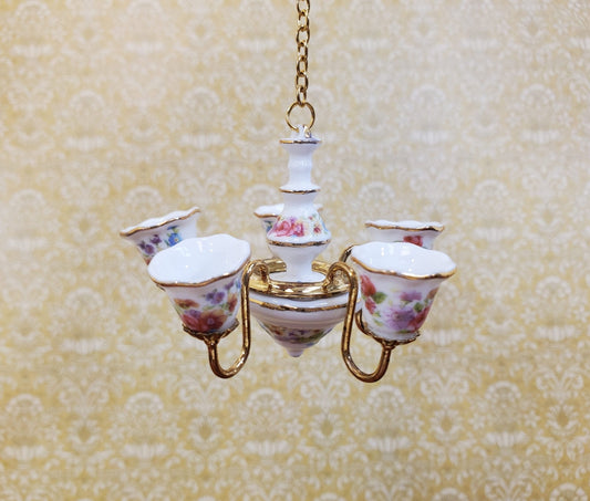 Reutter Porcelain Chandelier Non-Working Dresden Rose Design 1:12 Scale Miniature - Miniature Crush