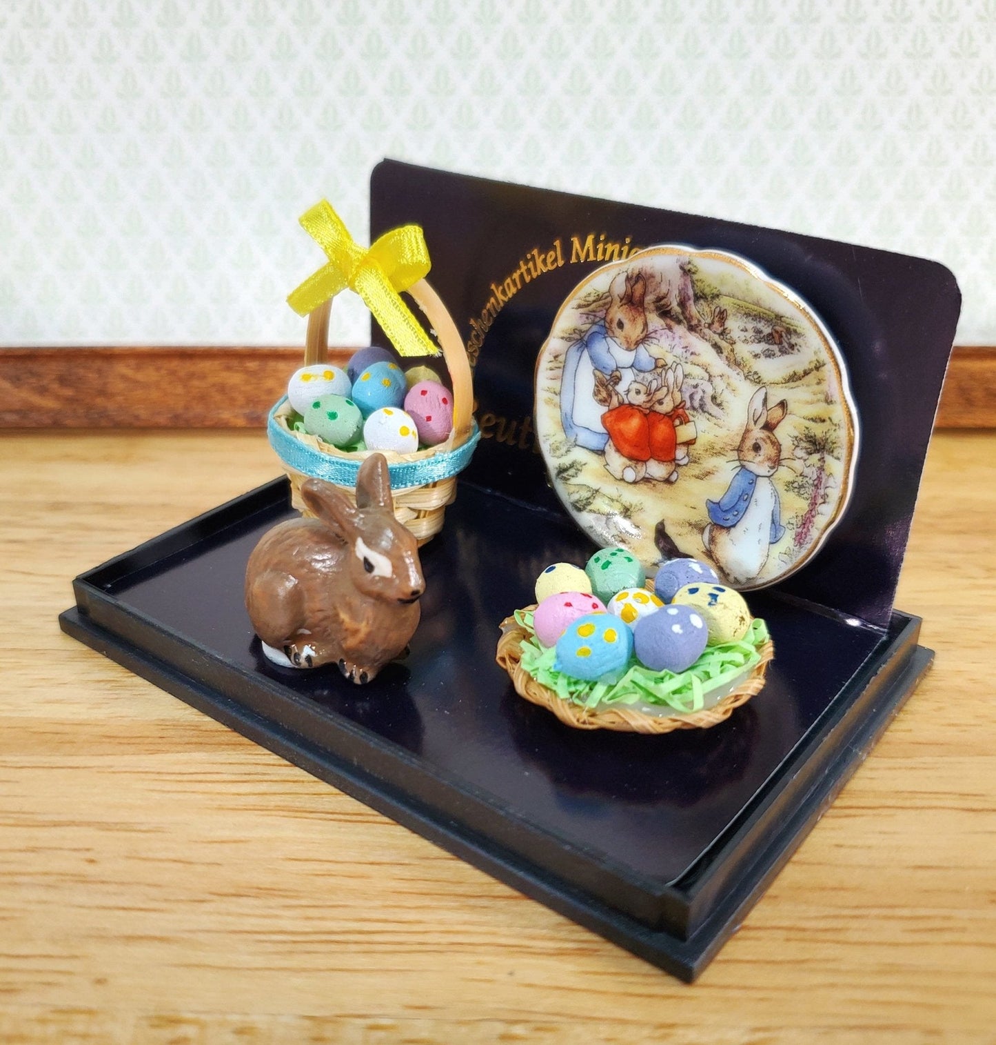 Reutter Porcelain Miniature Peter Rabbit Deluxe Easter Set Eggs Basket Bunny Tray 1:12 Scale - Miniature Crush